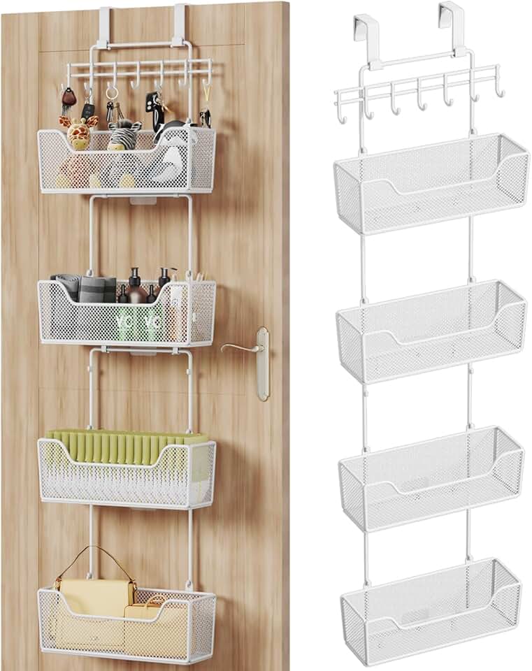 Over Door Organizer with 4 Baskets and Adjustable Hook