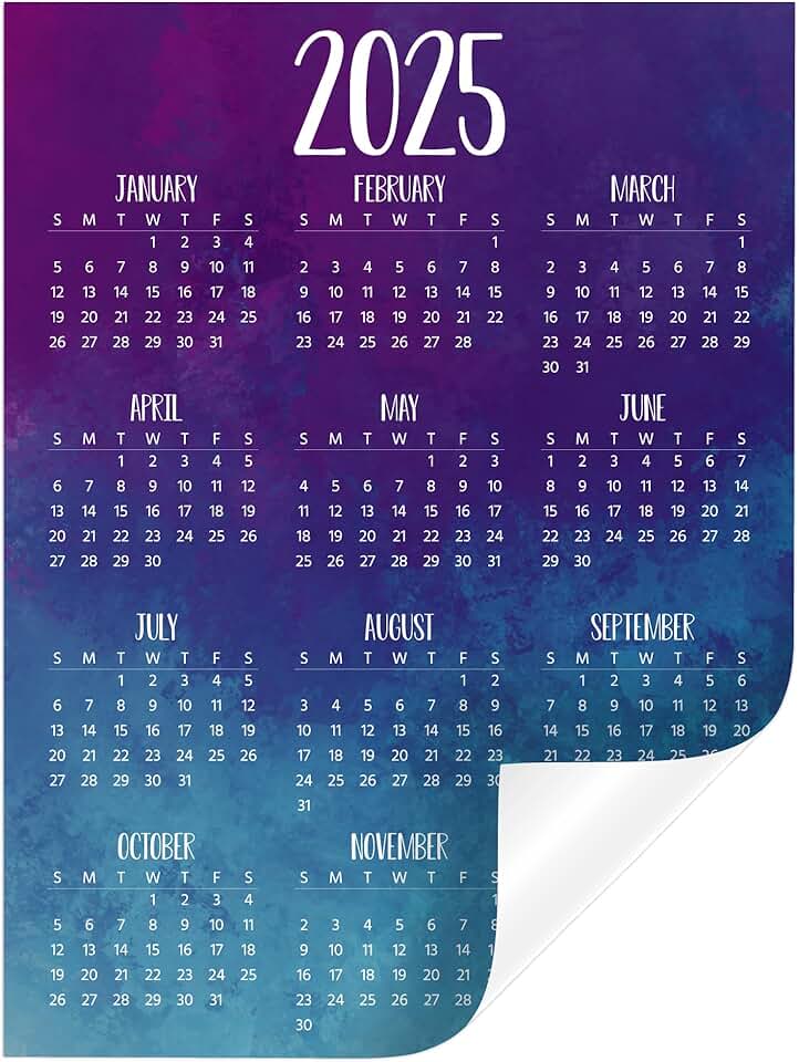 Watercolor 2025 Year-at-A-Glance Calendar Sticker
