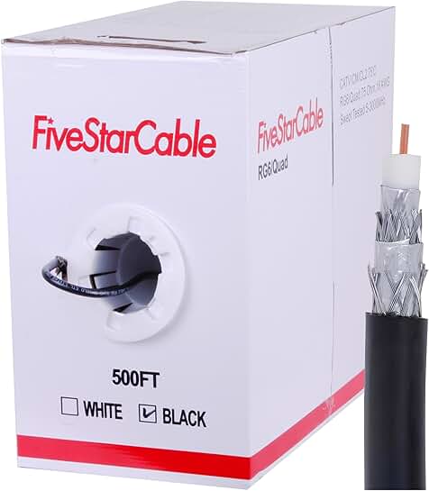500ft Quad Shielded RG6 Coaxial Cable for TV and Internet