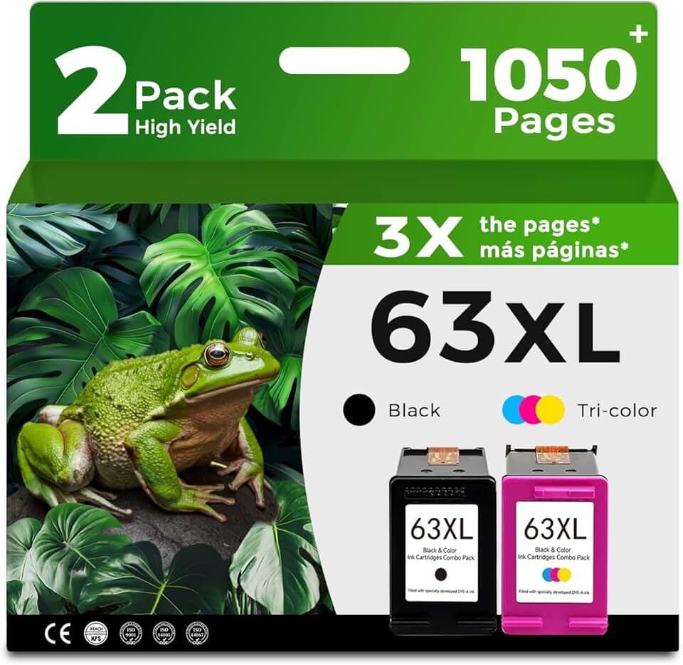 Black and Color Ink Cartridges for HP 63 XL