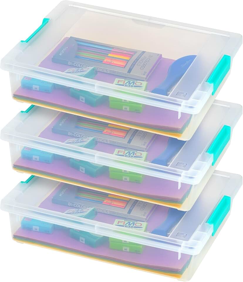 Set of 3 Clear 6 Qt. Plastic Storage Bins with Lids