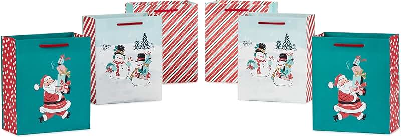 Set of 6 Small Vintage Christmas Gift Bags
