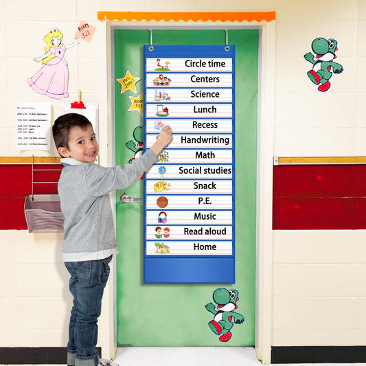 Reusable 13+1 Pocket Daily Schedule Chart for Kids