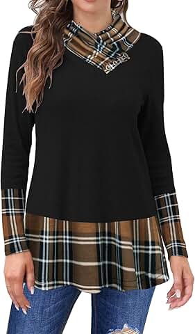 Women's Cowl Neck Long Sleeve Dressy Tunic Top