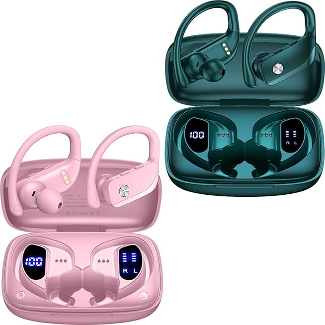 Wireless Earbuds with LED Display and Earhooks