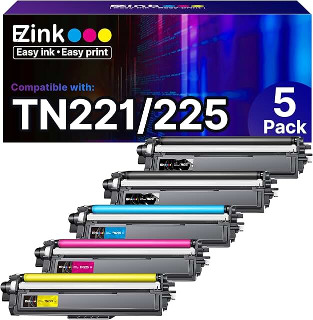 5-Pack Color and Black Toner Cartridges for Laser Printers