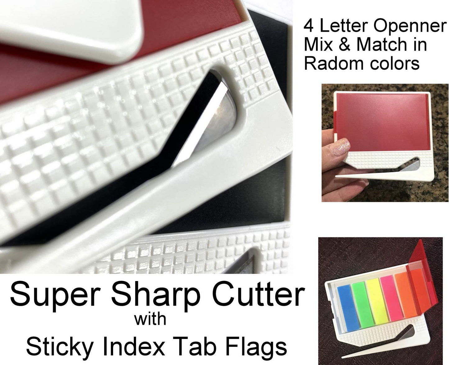 4-Piece Letter Opener with 50 Neon Sticky Tabs