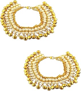 Traditional Indian Gold Pearl Beaded Anklets