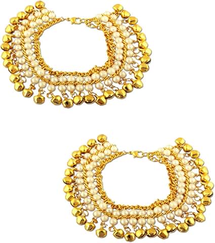 Traditional Indian Gold Pearl Beaded Anklets