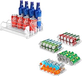 Automatic soda can organizer with adjustable width for refrigerator storage
