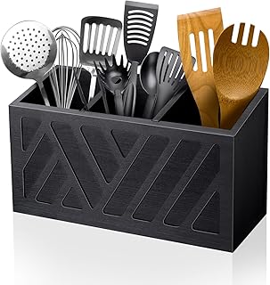 Wooden Utensil Holder with 3 Compartments