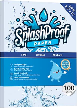 Waterproof 8.5" x 11" Laser Printer Paper, 100 Sheets