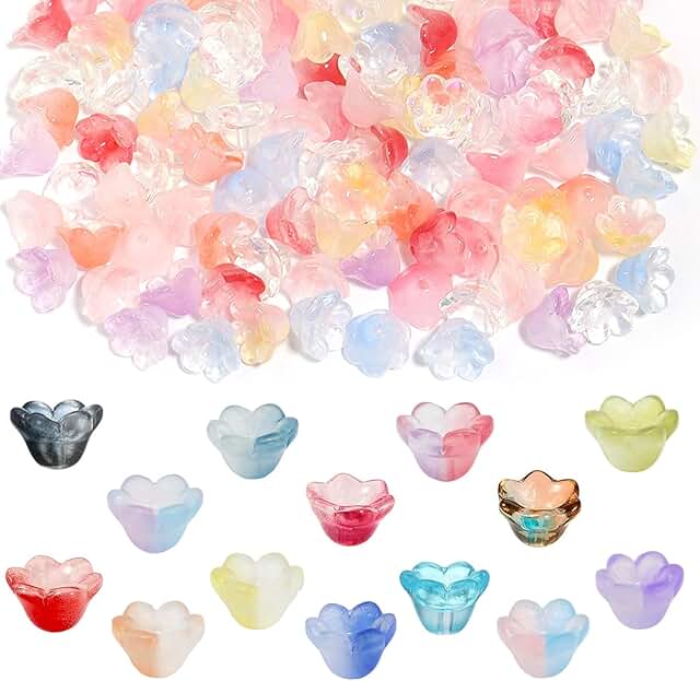 350pcs Glass Bellflower Beads for Jewelry Making