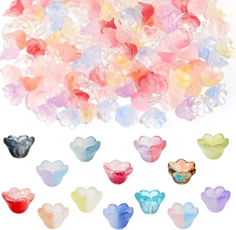 350pcs Glass Bellflower Beads for Jewelry Making