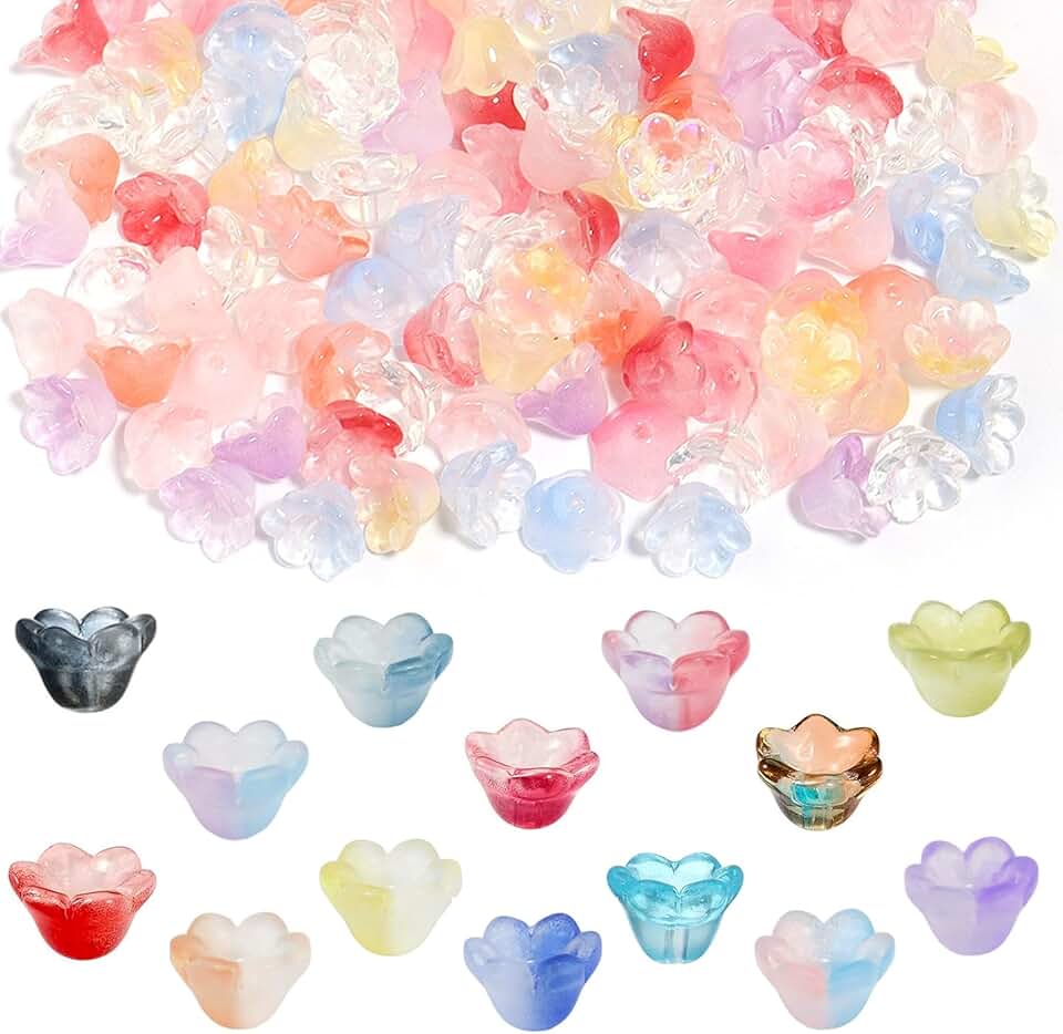 350pcs Glass Bellflower Beads for Jewelry Making