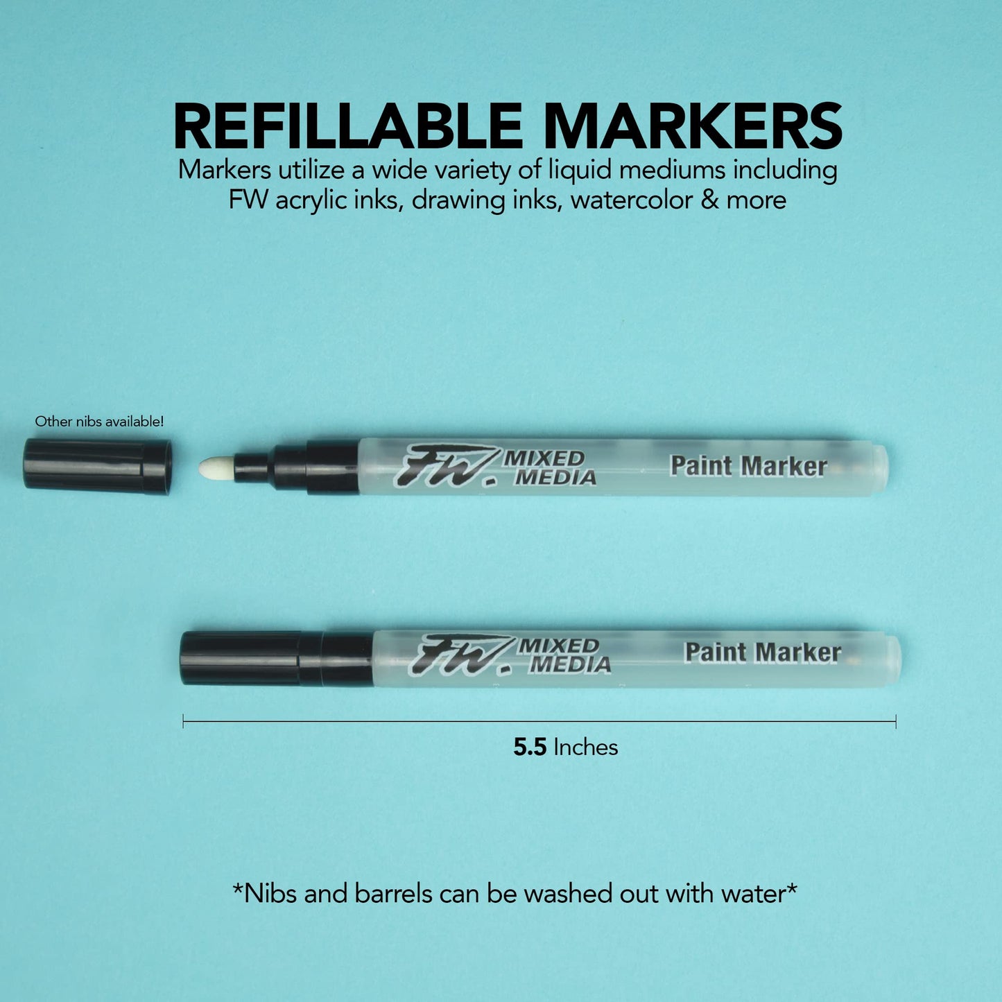 Two Refillable Mixed Media Paint Markers with Extra Nibs
