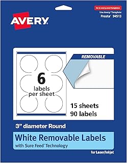 Matte White Round Labels, 3-inch, 90 removable sheets