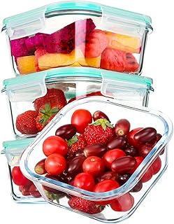 Glass Food Storage Containers with Airtight Lids, 4 Pack