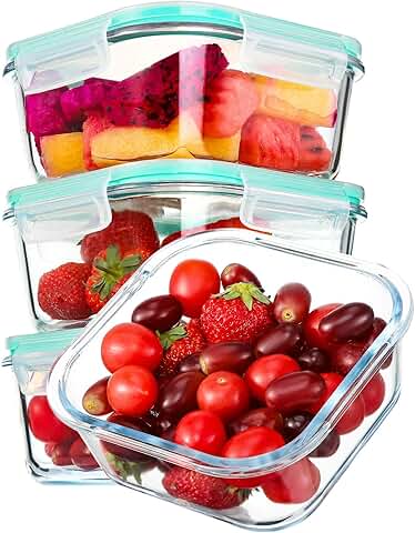 Glass Food Storage Containers with Airtight Lids, 4 Pack