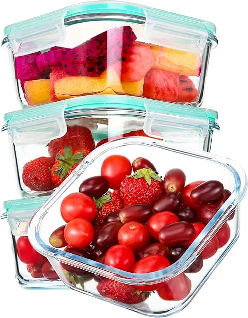 Glass Food Storage Containers with Airtight Lids, 4 Pack