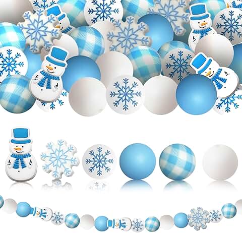 Winter Christmas 44-Piece Snowman & Snowflake Beads