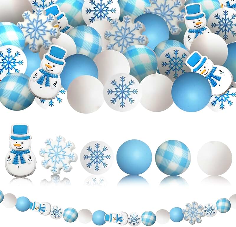 Winter Christmas 44-Piece Snowman & Snowflake Beads