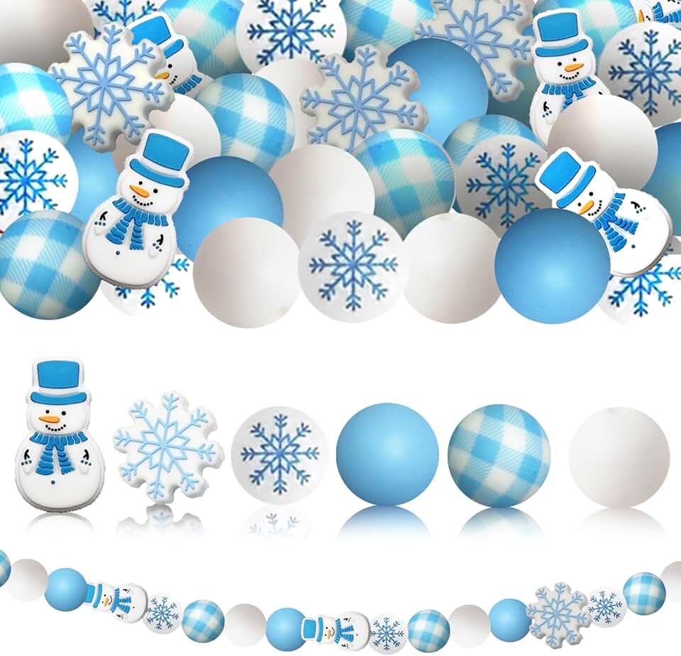 Winter Christmas 44-Piece Snowman & Snowflake Beads