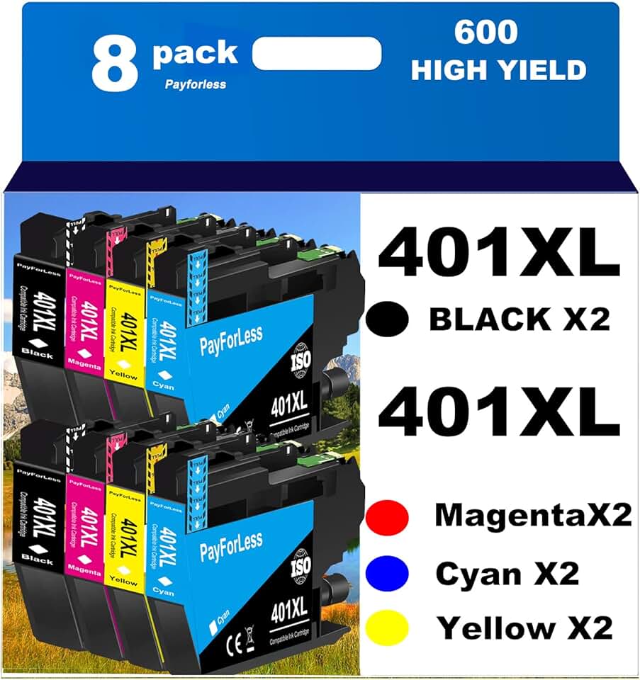 8-Pack LC401XL Ink Cartridges for Brother Printer