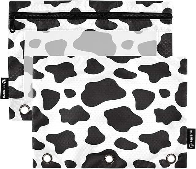 Black and White Cow Print Pencil Pouch Set