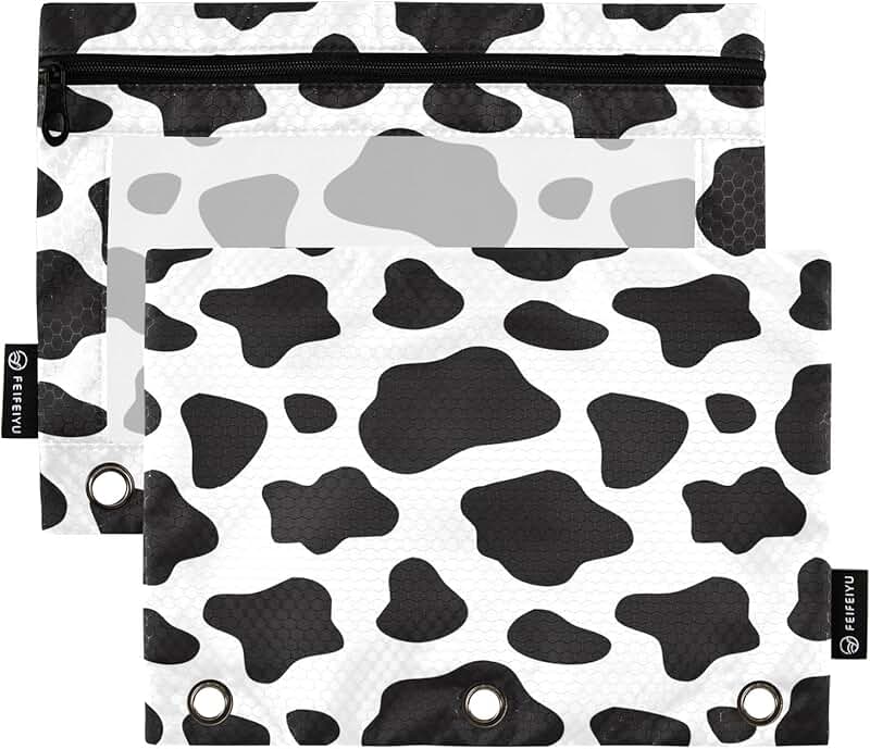 Black and White Cow Print Pencil Pouch Set