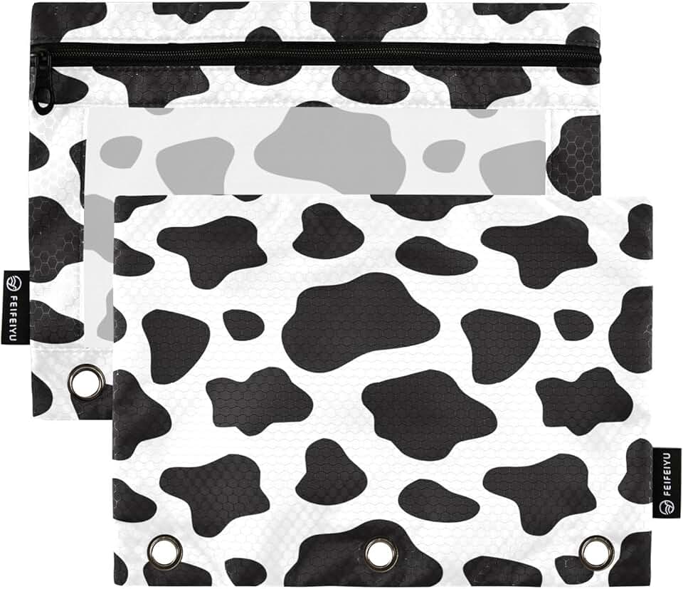 Black and White Cow Print Pencil Pouch Set