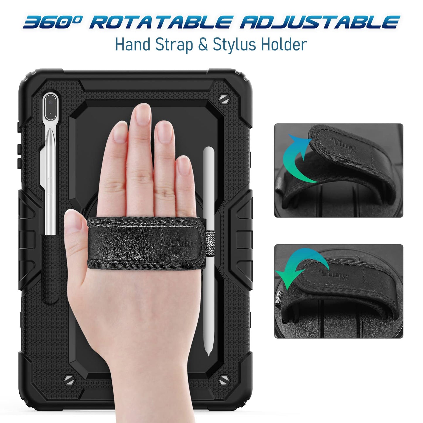 Case for Samsung Galaxy Tab S8 Plus/ S7 FE 5G 12.4'' Case With Screen Protector & 360 Degree Swivel Kickstand & Hand Shoulder Strap Case for Galaxy Tab S7 FE/ S8 Plus/ S7 Plus 12.4 inch-Black