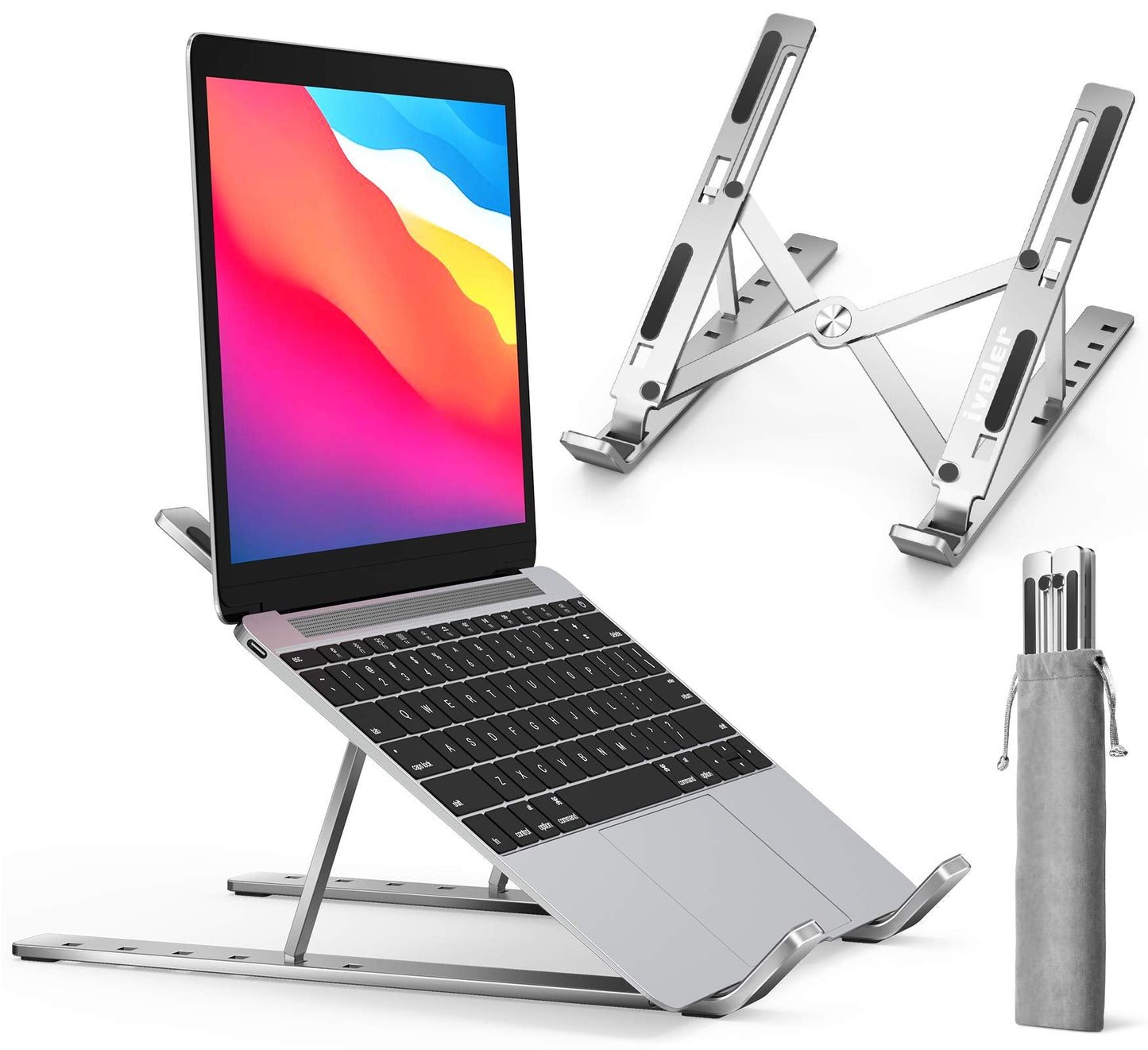 Laptop Stand, Laptop Holder Riser Computer Tablet Stand, 6 Angles Adjustable Aluminum Ergonomic Foldable Portable Desktop Holder Compatible with MacBook,iPad, HP, Dell, Lenovo 10-15.6 Silver