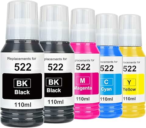 High Capacity Ink Refill Bottles, 5 Pack