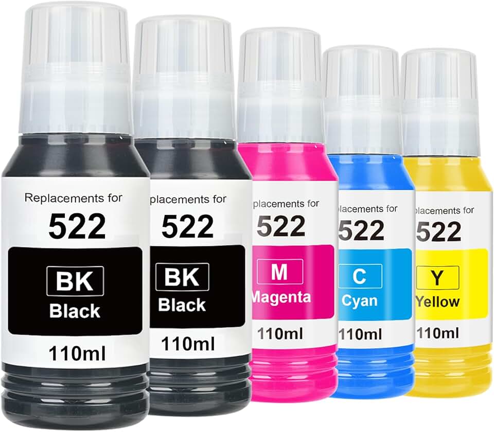 High Capacity Ink Refill Bottles, 5 Pack