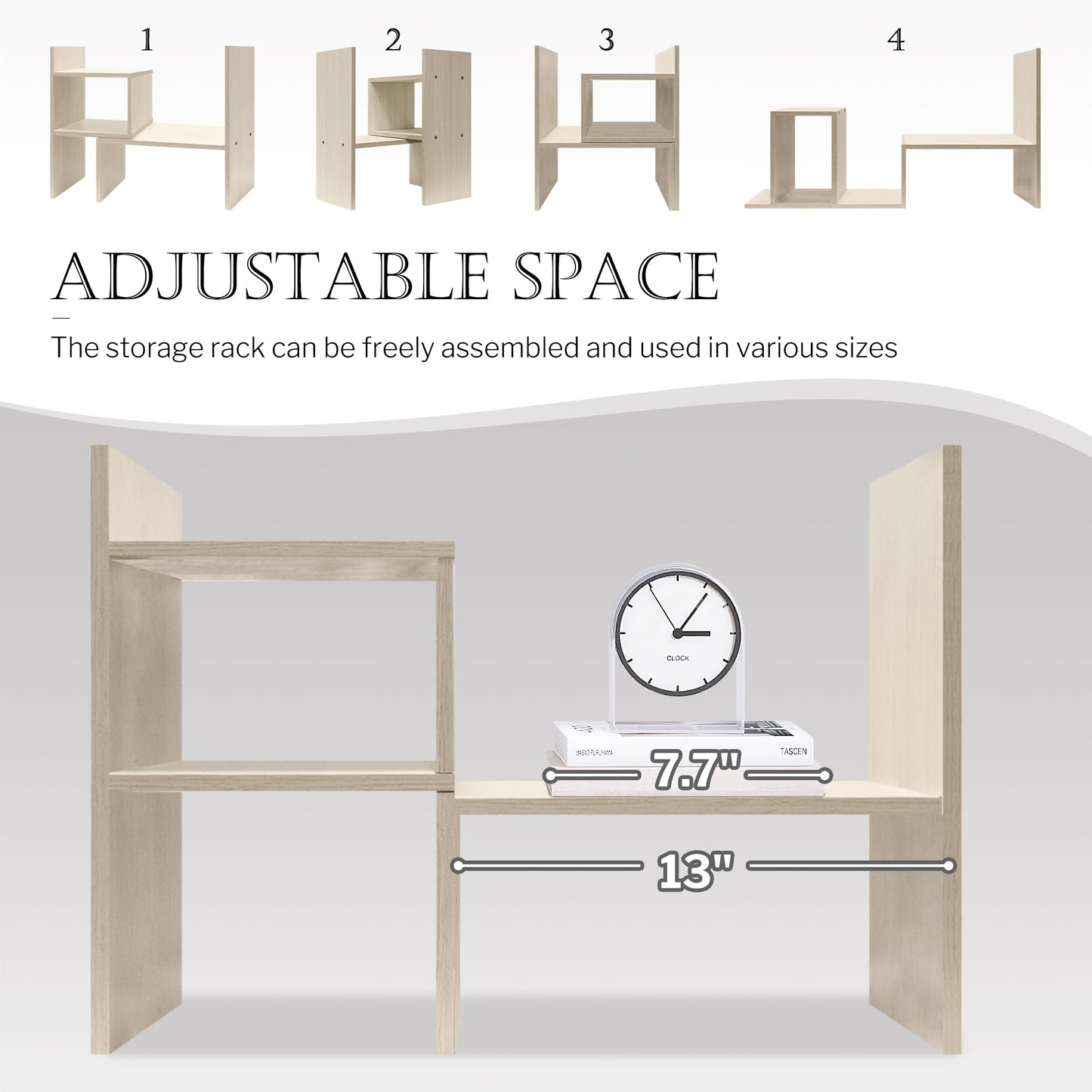 Adjustable White Wood Desktop Organizer, 5 Units