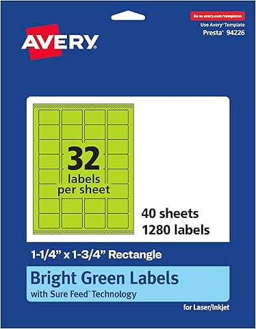 Bright Green Printable Rectangle Labels, 1-1/4" x 1-3/4"