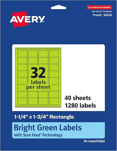 Bright Green Printable Rectangle Labels, 1-1/4" x 1-3/4"
