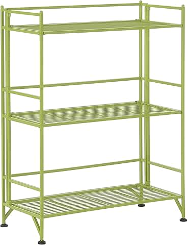 3-Tier Wide Folding Metal Storage Shelves in Lime Green