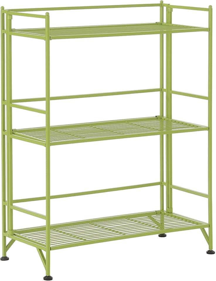 3-Tier Wide Folding Metal Storage Shelves in Lime Green