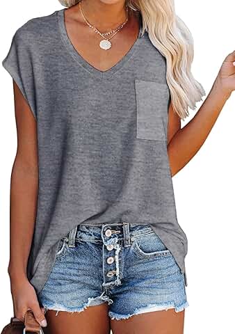 Women's Sleeveless V-Neck Summer Tank Top with Pocket