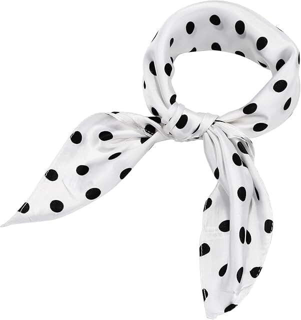 1950s Chiffon Square Handkerchief Neck Scarf Satin Ribbon Hair Tie