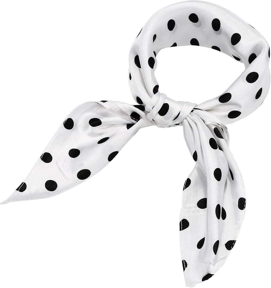 1950s Chiffon Square Handkerchief Neck Scarf Satin Ribbon Hair Tie