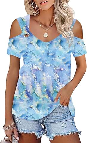 Women’s Cold Shoulder Short Sleeve Casual T-Shirt