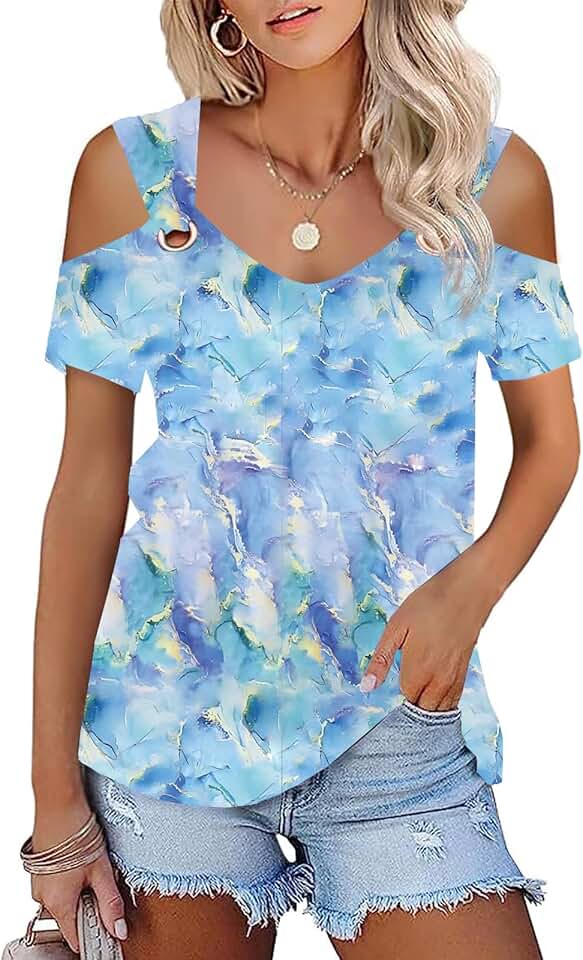 Women’s Cold Shoulder Short Sleeve Casual T-Shirt