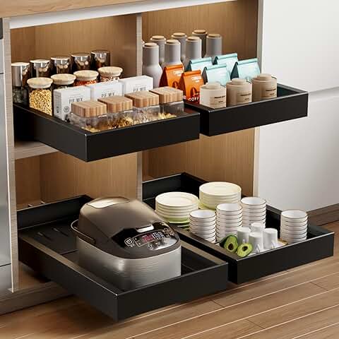 Two Pack Deep Slide Out Drawer Organizers for Cabinets
