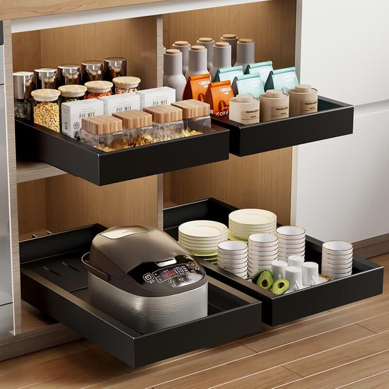 Two Pack Deep Slide Out Drawer Organizers for Cabinets