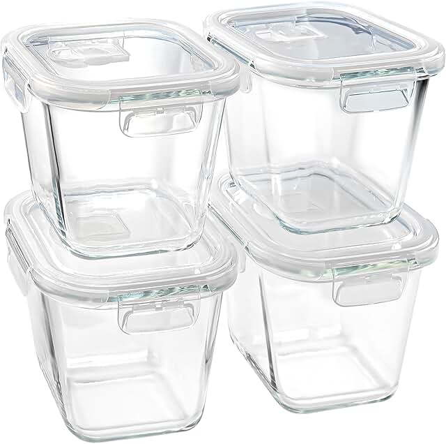 Set of 4 32 oz Glass Soup Containers with Lids