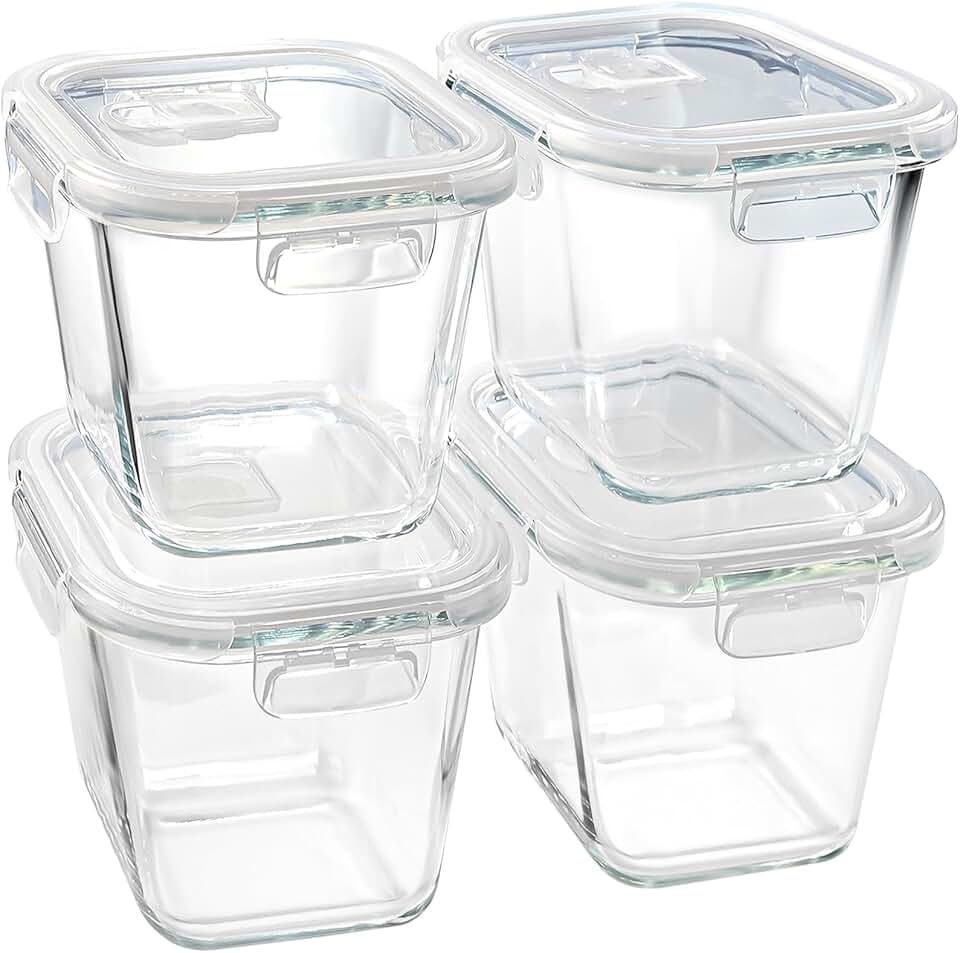 Set of 4 32 oz Glass Soup Containers with Lids