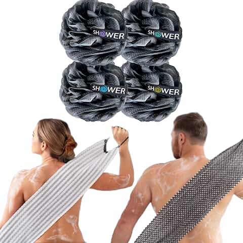 Extra Large Charcoal Loofah and Exfoliating Washcloths Pack
